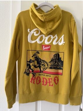 NWT Coors Banquet Rodeo Hoodie Mustard Yellow Graphic Pullover Size S
